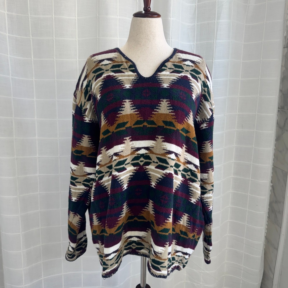 Vintage Structure Large Grandpacore Aztec Western Knit Sweater